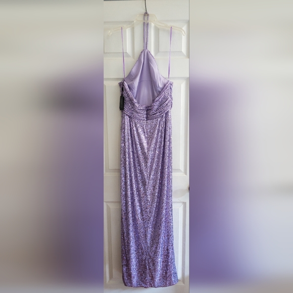 Mac Duggal Gathered Sequined Halter Gown- Lilac - Picture 8 of 11